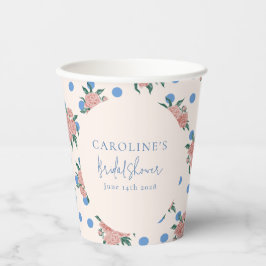 Vasos De Papel Personalizado Retro Peony Floral Blue Dots Bridal