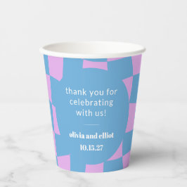 Vasos De Papel Personalizado Retro Purple Checkerboard Ducha Pare