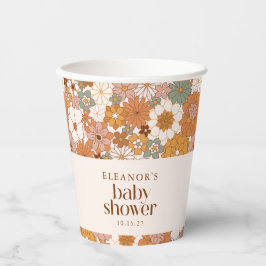 Vasos De Papel Personalizado Retro Terracotta Boho Floral Baby Sh