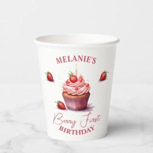 Vasos De Papel Personalizado Rosa Berry Primer Partido de Cumplea