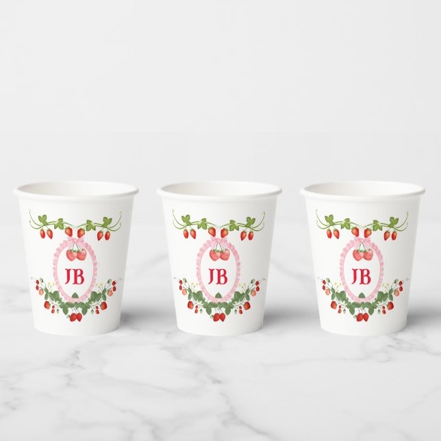 Vasos De Papel Personalizado Strawberry Monogrammed (Multi)