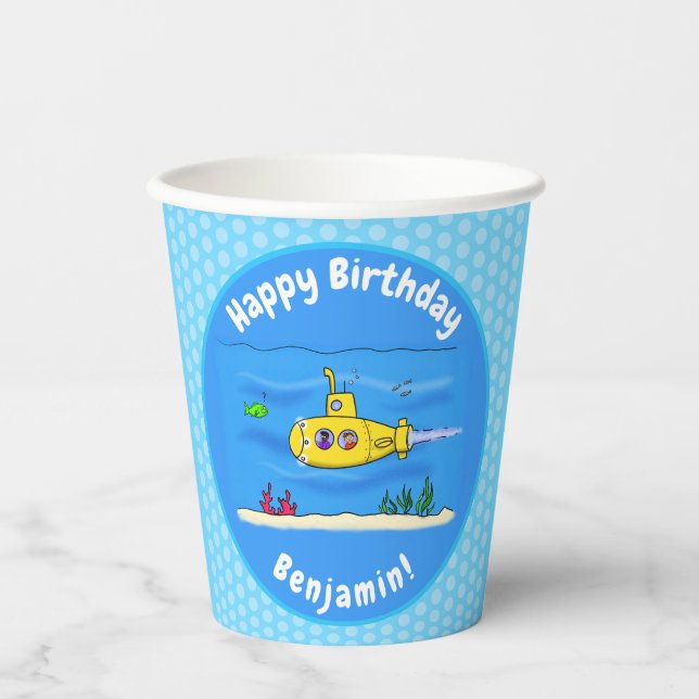 Vasos De Papel Personalizado submarino feliz (Anverso)