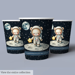 Vasos De Papel Personalizado Teddy Bear Astronauta fiesta de cump