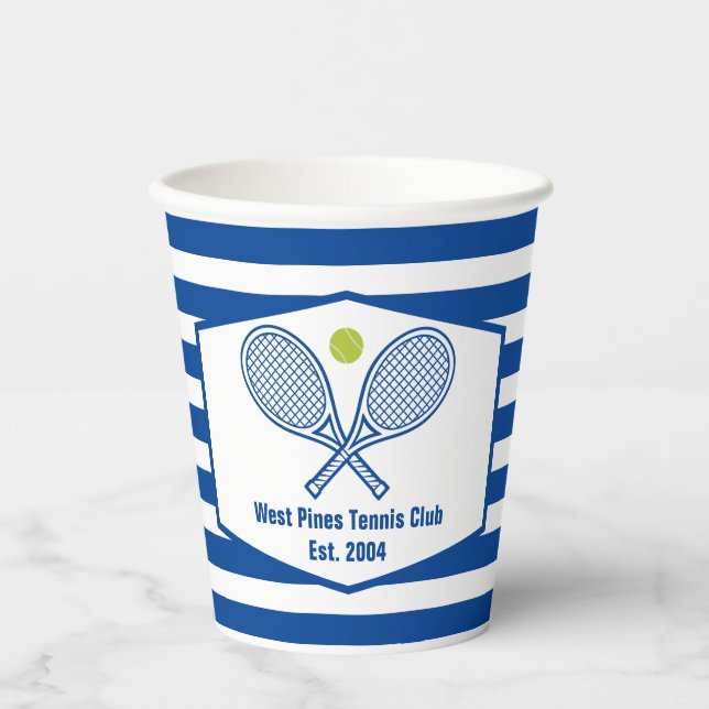 Vasos De Papel Personalizado Tennis Country Club Blue Striping (Anverso)