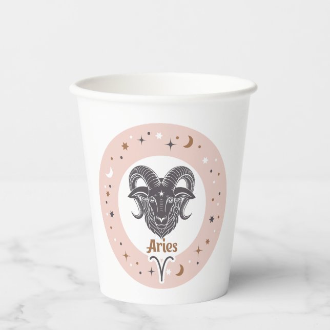 Vasos De Papel Personalizado Texto Áries Rótulo zodiaco (Anverso)