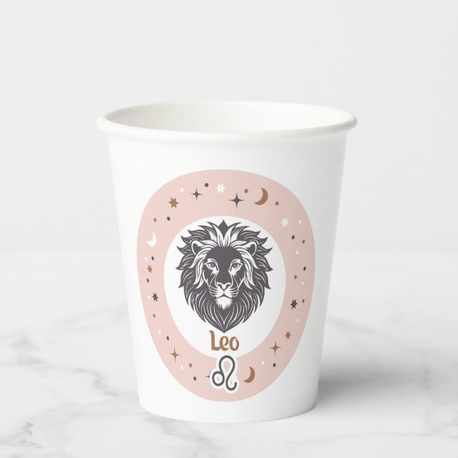 Vasos De Papel Personalizado Texto Rótulo Zodiaco Leo (Anverso)