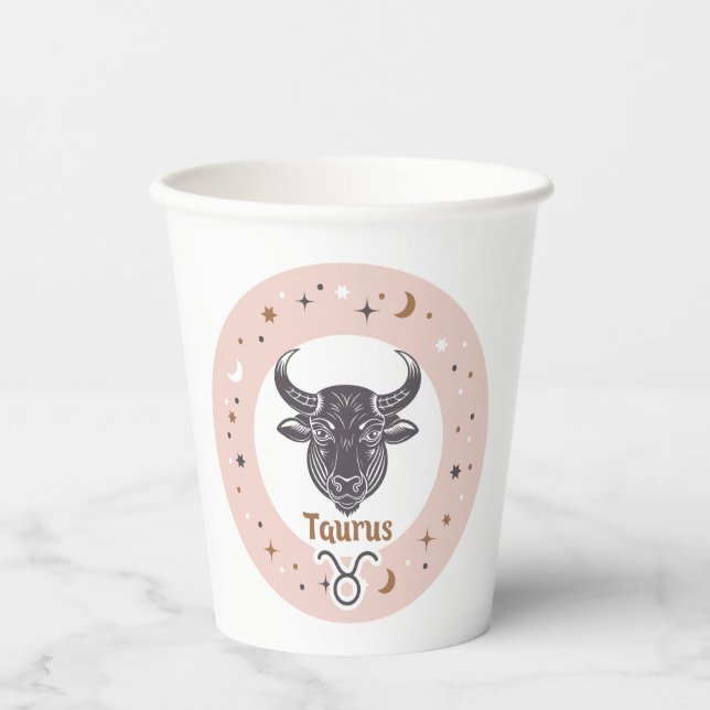 Vasos De Papel Personalizado Texto Rótulo zodiaco Taurus (Anverso)
