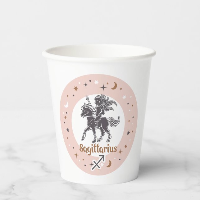Vasos De Papel Personalizado Texto Zodiac Rótulo Sagittarius (Anverso)