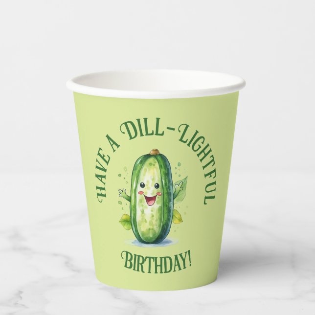 Vasos De Papel Personalizado verde lindo Pickle Cumpleaños (Anverso)