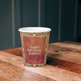 Vasos De Papel Personalizado Wood Brown Rustic y Manly Happy Bird