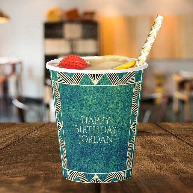 Vasos De Papel Personalizado Wood Emerald Green Rustic y Manly Bi (Subido por el creador)