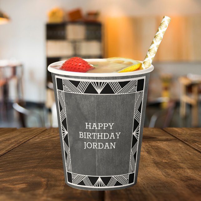 Vasos De Papel Personalizado Wood Modern Masculine Gris Cumpleaño (Subido por el creador)
