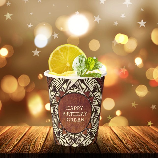 Vasos De Papel Personalizado Wood Rustic Modern Masculine Cumplea (Subido por el creador)