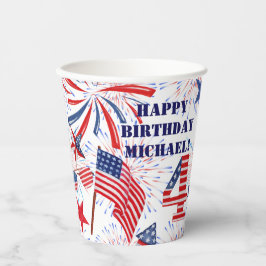 Vasos De Papel Personalizar el nombre 4 de julio Feliz cumpleaños
