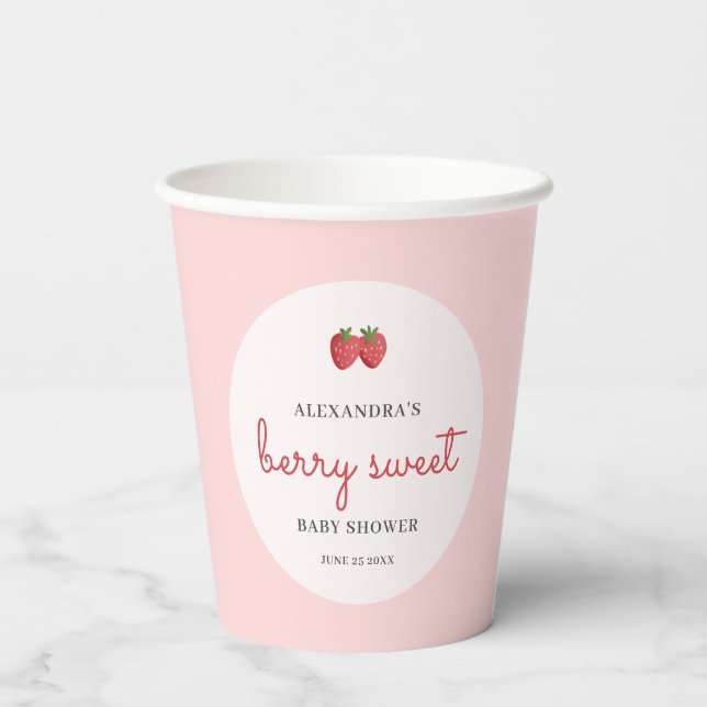 Vasos De Papel Personalized Berry Sweet Strawberry Baby Shower (Reverso )