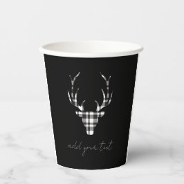 Vasos De Papel personalized black plaid check deer Christmas pape