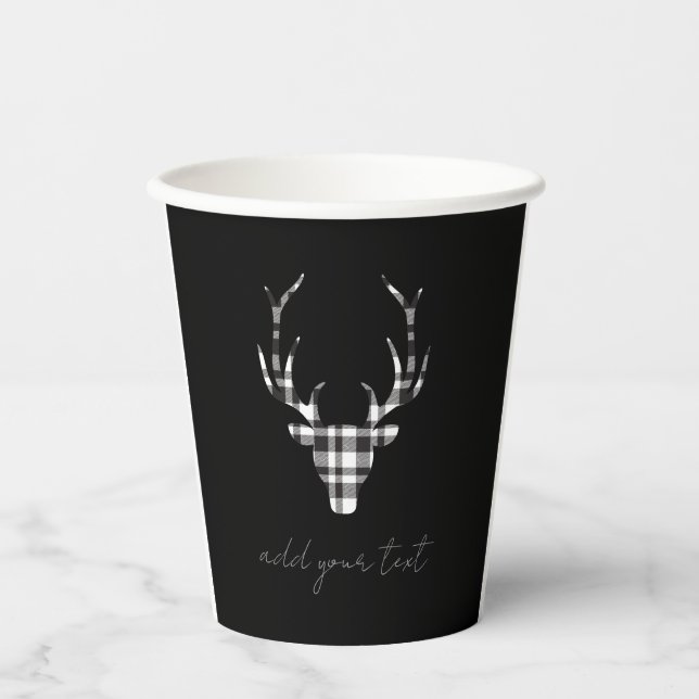 Vasos De Papel personalized black plaid check deer Christmas pape (Anverso)