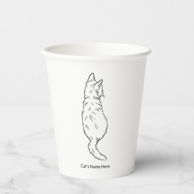Vasos De Papel Personalized Cat Line Art 8oz Paper Cup (Anverso)