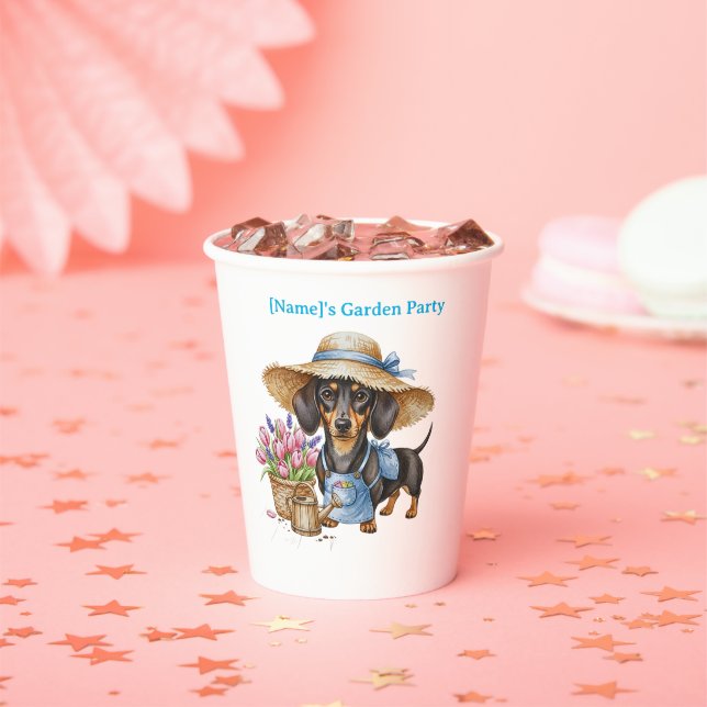 Vasos De Papel Personalized Dachshund Garden Paper Cup | Cute Dog (in situ)