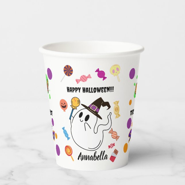 Vasos De Papel Personalized Halloween Ghost Kids Party (Anverso)