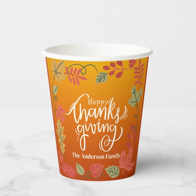 Vasos De Papel Personalized Happy Thanksgiving (Anverso)
