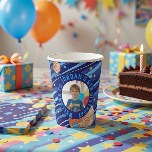 Vasos De Papel Personalized Outer Space Galaxy Birthday (Subido por el creador)