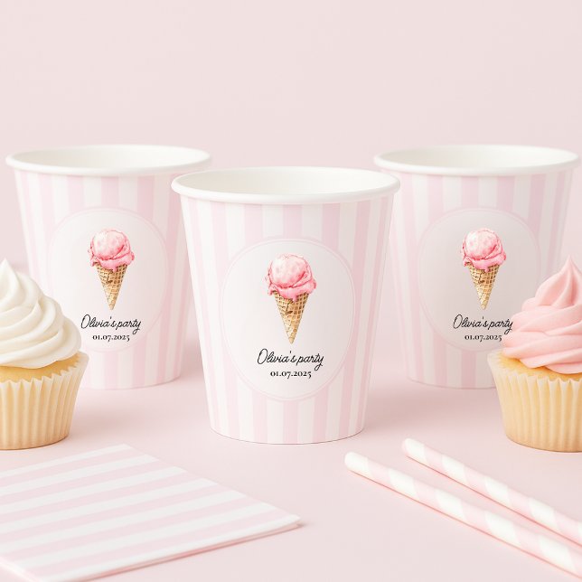 Vasos De Papel Personalized Pink Ice Cream Cone Birthday  (Subido por el creador)