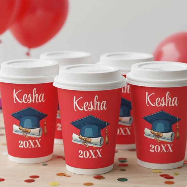 Vasos De Papel Personalized Red Graduation Party Paper Cups Class (Subido por el creador)