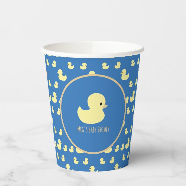 Vasos De Papel Personalized Rubber Duck Modern Blue Baby Shower (Izquierda)