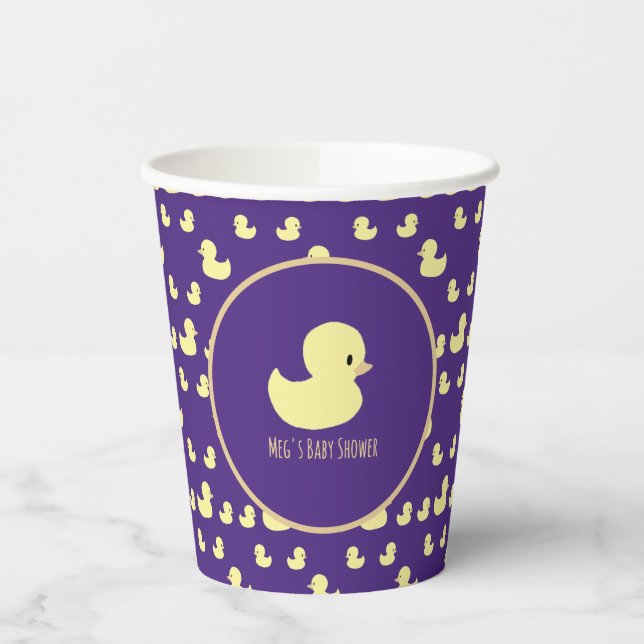Vasos De Papel Personalized Rubber Duck Modern Purple Baby Shower (Izquierda)