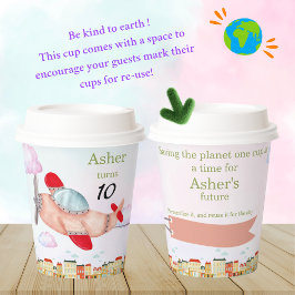 Vasos De Papel Personalized Sustainable Red Airplane Birthday