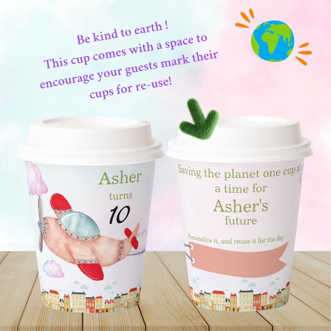 Vasos De Papel Personalized Sustainable Red Airplane Birthday (Subido por el creador)