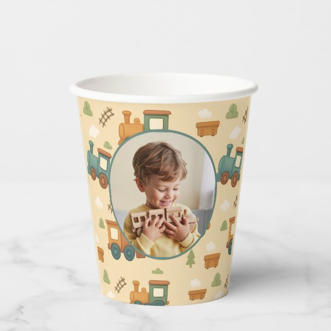 Vasos De Papel Personalized Train Birthday Photo Party (Anverso)