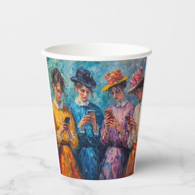 Vasos De Papel Personas del siglo XIX usando smartphones (Anverso)