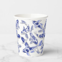 Vasos De Papel Pescado de koi azul y blanco