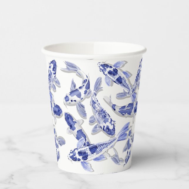 Vasos De Papel Pescado de koi azul y blanco (Izquierda)