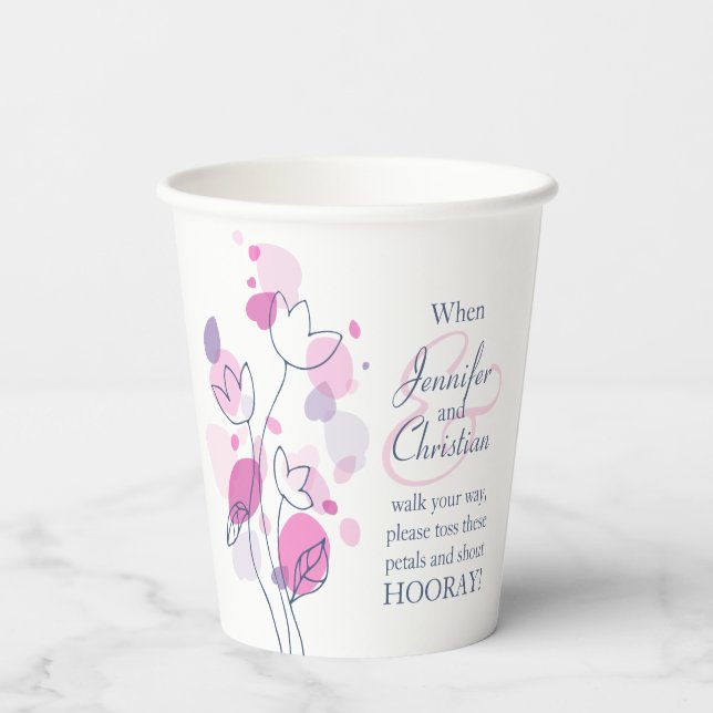Vasos De Papel pétalos de confeti boda nombre personalizado rosa  (Reverso )