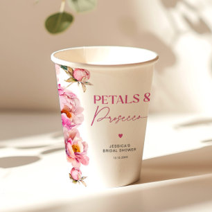 Vasos De Papel Pétalos florales de color rosa brillante y copa de