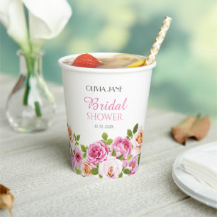 Vasos De Papel Pétalos Florales Rosados para Desayuno Nupcial y P