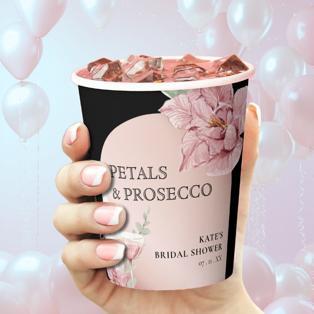 Vasos De Papel Pétalos y Prosecco Black & Rose Gold Despedida de  (Petals & Prosecco Black & Rose Gold Bridal Shower Paper Cups
)