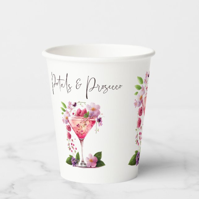 Vasos De Papel Pétalos y Prosecco Rosa Floral Té de Novia  (Anverso)
