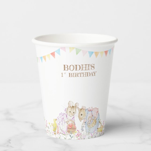 Vasos De Papel Peter el primer cumpleaños del conejo (Anverso)