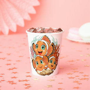 Vasos De Papel Pez payaso Dibujo animado lindo Familia Subacuátic