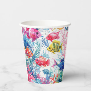 Vasos De Papel Pez Tropical Vibrante Patrón de Vida Marina Acuare