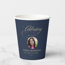 Vasos De Papel Photo Elegant Blue Gold Script Funeral Memorial 