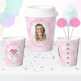 Vasos De Papel Photo Personalized, Pink Birthday Paper Cups