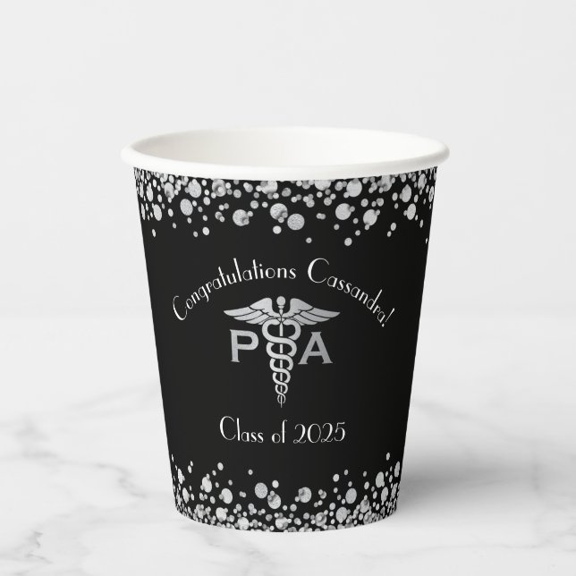 Vasos De Papel Physician Assistant PA Graduation Black Silver (Anverso)