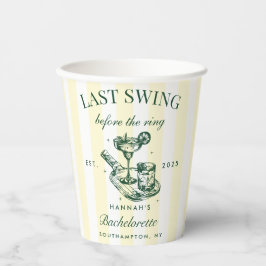 Vasos De Papel Pickleball Bach Cocktail Green & Yellow Strips