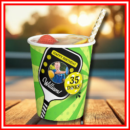 Vasos De Papel Pickleball Birday RETRO Green Sports FOTO