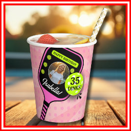 Vasos De Papel Pickleball Birday RETRO Pink Sports FOTO